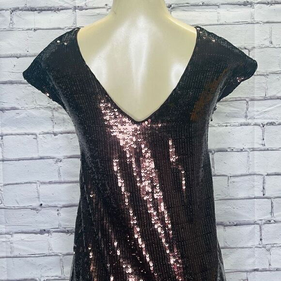 Anthropologie Womens Brown Maeve Kara Sequined Pullover Shift Mini Dress XS - Picture 3 of 8